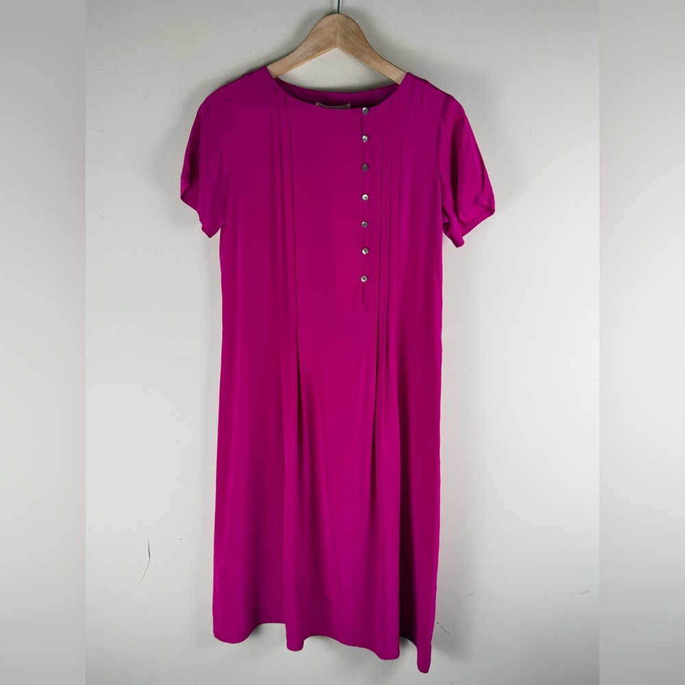 Joanie Char Silk‎ San Francisco Pleated Fuschsia Midi Dress Size 6 EUC SOFT